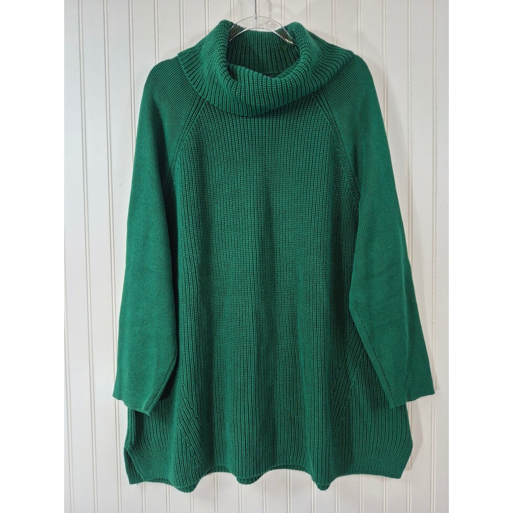 Lands End Green Drifter 3/4 Sleeve Shaker Rib Knit Turtleneck Sweater 3X 24W-26W